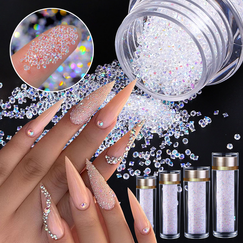 10-45g Csillogó Mikro Szellem Gyöngyök Apró Üveg Gyémántok Kaviár Nail Art strasszok Dekorációk Clear AB Ékszer Manikűr Bűbáj