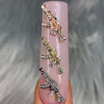 40 бр. Луксозни нокти за нокти, сплав, форма на пистолет, скъпоценни камъни, кристали, нокти, лъскави многоцветни 3D талисмани Направи си сам маникюрни съвети Декорация