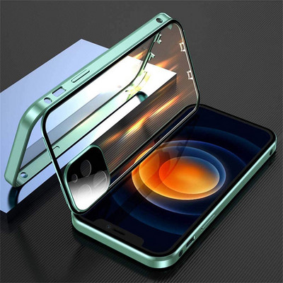 360 täieliku kaitsega metallist magnetiline kahepoolne klaasist lukuga ümbris iPhone 14 13 12 11 Pro Max Plus objektiivi kaitsekate
