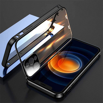 360 täieliku kaitsega metallist magnetiline kahepoolne klaasist lukuga ümbris iPhone 14 13 12 11 Pro Max Plus objektiivi kaitsekate