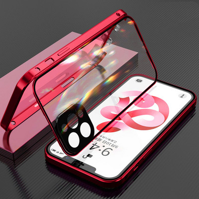 360 täieliku kaitsega metallist magnetiline kahepoolne klaasist lukuga ümbris iPhone 14 13 12 11 Pro Max Plus objektiivi kaitsekate