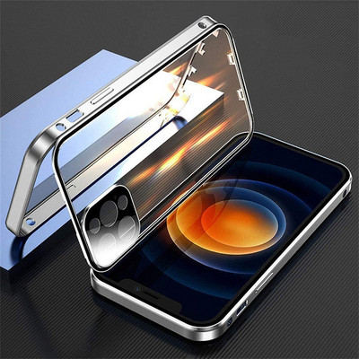 360 täieliku kaitsega metallist magnetiline kahepoolne klaasist lukuga ümbris iPhone 14 13 12 11 Pro Max Plus objektiivi kaitsekate