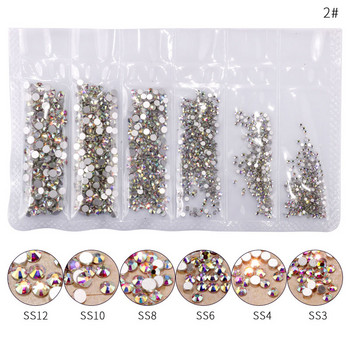 1 пакет черни кристали за нокти Flatback Glass Смесен размер SS3-SS12 Камъни за декорация на нокти Блестящи скъпоценни камъни Аксесоари за маникюр Инструмент