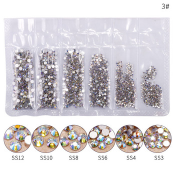 1 πακέτο Μαύρα στρας για νύχια Flatback γυαλί μικτό μέγεθος SS3-SS12 Πέτρες διακόσμησης νυχιών Shiny Gems Εργαλείο αξεσουάρ μανικιούρ