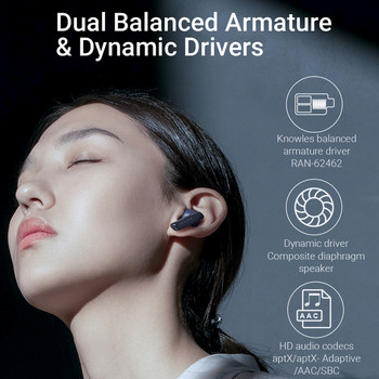 HAYLOU W1 QCC 3040 Bluetooth 5.2 Earphone AptX Adaptive TWS Wireless Headphone Knowles Dual Balanced Armature Dynamic Earbuds