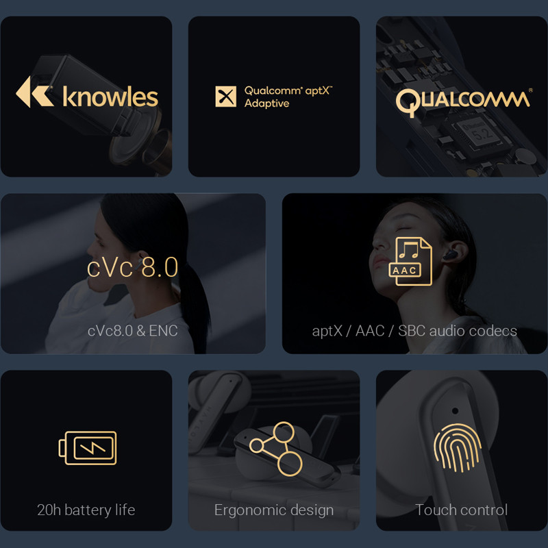 HAYLOU W1 QCC 3040 Bluetooth 5.2 kõrvaklapid AptX Adaptive TWS juhtmeta kõrvaklapid Knowles kahekordse tasakaalustatud armatuuriga dünaamilised kõrvaklapid