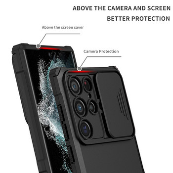 Нова стерео стойка Lens Push Pull Case Funda за Samsung S22 S21 Ultra Plus S20 FE A52 S A32 A22 A13 A23 A12 A53 A73 Coque Cover