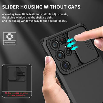 Нова стерео стойка Lens Push Pull Case Funda за Samsung S22 S21 Ultra Plus S20 FE A52 S A32 A22 A13 A23 A12 A53 A73 Coque Cover