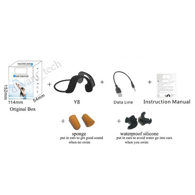 Y8 Swim Bone Conduction Bluetooth 5.0 Earphone 32GB Mp3 Player 2 in 1 Headset IP68 Waterproof Running Fitness Sport Swimming