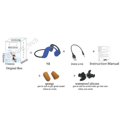 Y8 Swim Bone Conduction Bluetooth 5.0 Earphone 32GB Mp3 Player 2 in 1 Headset IP68 Waterproof Running Fitness Sport Swimming