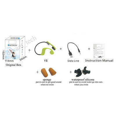 Y8 Swim Bone Conduction Bluetooth 5.0 Earphone 32GB Mp3 Player 2 in 1 Headset IP68 Waterproof Running Fitness Sport Swimming