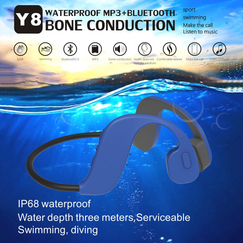 Y8 Swim Bone Conduction Bluetooth 5.0 Earphone 32GB Mp3 Player 2 in 1 Headset IP68 Waterproof Running Fitness Sport Swimming