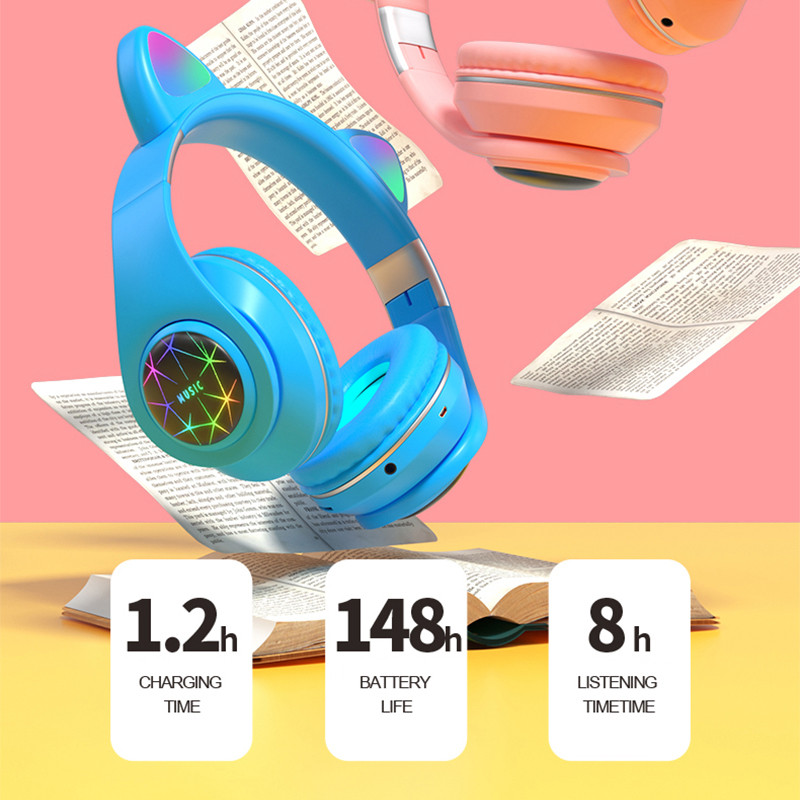 Căști cu urechi de pisică Căști fără fir Muzică Stereo Căști Blue-tooth cu microfon Copii Fiica fone Căști pentru jucători Cadouri pentru copii