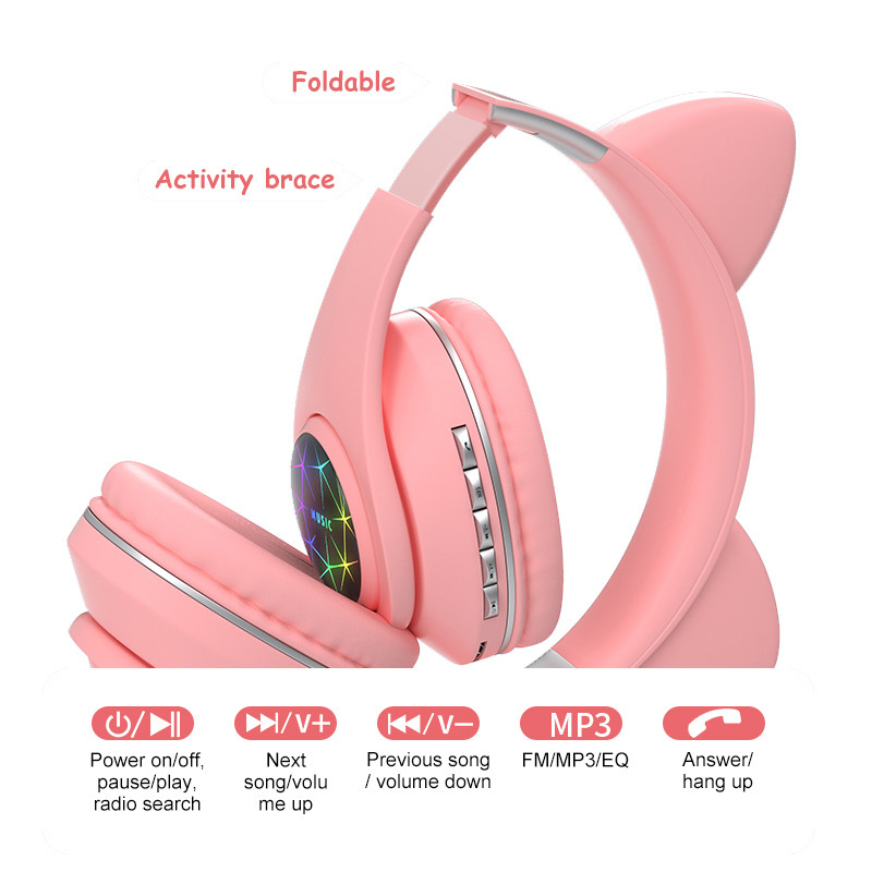 Căști cu urechi de pisică Căști fără fir Muzică Stereo Căști Blue-tooth cu microfon Copii Fiica fone Căști pentru jucători Cadouri pentru copii