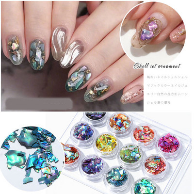 12 Kutija/Set Japanska prirodna morska školjka Kameni ulomak Nepravilna kriška abalona koja mijenja boju Nail Art Paillette odijelo u čarobnoj boji