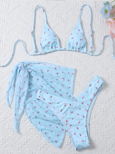 Push up bikini set sa žicom Seksi ženski kupaći kostim s printom Trodijelni kupaći kostim s mrežastom suknjom 2021. Visoki kupaći kostim Swimming Biquini