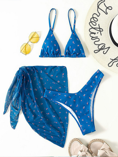 Push up bikini set sa žicom Seksi ženski kupaći kostim s printom Trodijelni kupaći kostim s mrežastom suknjom 2021. Visoki kupaći kostim Swimming Biquini