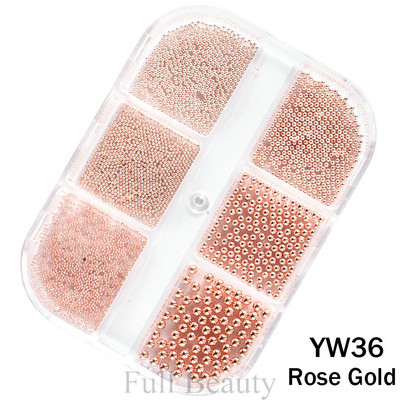 6 решетки Златни мини метални мъниста от неръждаема стомана 3D решетка розово злато Малки микро мъниста Хайвер Аксесоари за декорация на нокти TRYW36