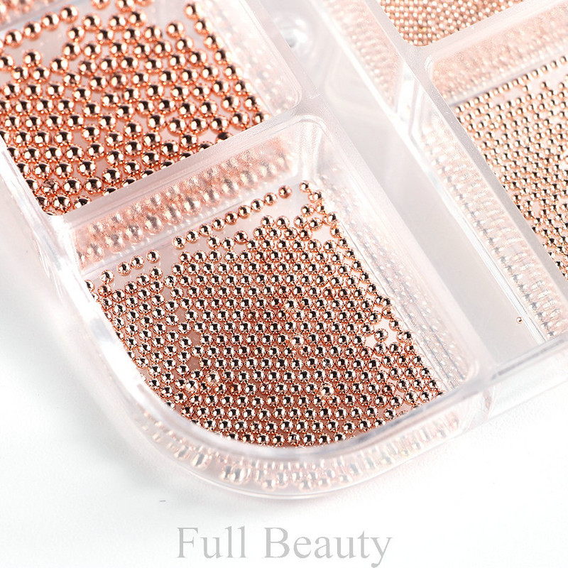 6 решетки Златни мини метални мъниста от неръждаема стомана 3D решетка розово злато Малки микро мъниста Хайвер Аксесоари за декорация на нокти TRYW36