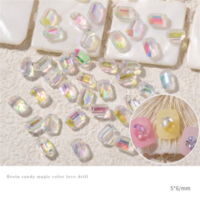 50/100db Aurora Meteorit Gyanta Nail Art Charm 3D K9 Glass Ice Transparent Crystal Gem Laser Meteorite Körömékszer Kiegészítők