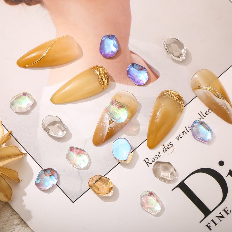 50/100db Aurora Meteorit Gyanta Nail Art Charm 3D K9 Glass Ice Transparent Crystal Gem Laser Meteorite Körömékszer Kiegészítők