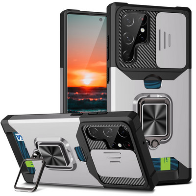 QW Triecienizturīgas bruņas priekš Samsung Galaxy S22 Ultra Case A12s A32 A52A72 A82 A13 A03 A22 S21 FE Note 20 UltraWith Card Solt Cover