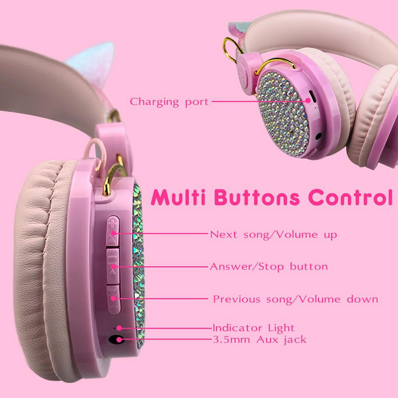 Unicorn slušalice Bluetooth 5.0 Cute Girl Casco bežične slušalice slušalice s mikrofonom Wireless Auriculares Božićni poklon