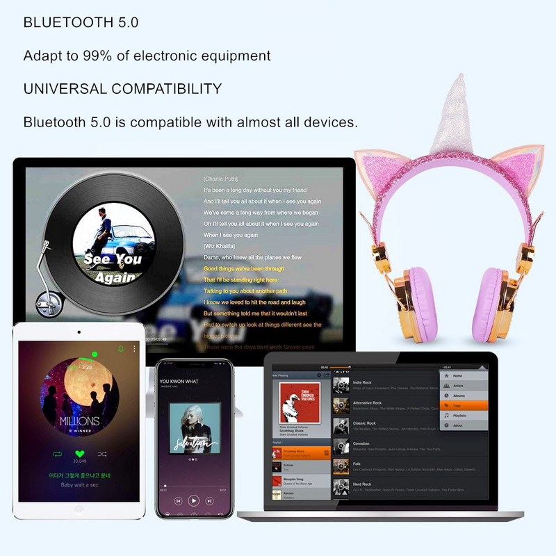 Unicorn slušalice Bluetooth 5.0 Cute Girl Casco bežične slušalice slušalice s mikrofonom Wireless Auriculares Božićni poklon