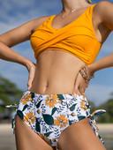 S-XXL Bikini cu talie mijlocie cu imprimeu galben Costum de baie sexy cu dantela pentru femei, conjunto de biquini feminino trajes de baño mujer 2022