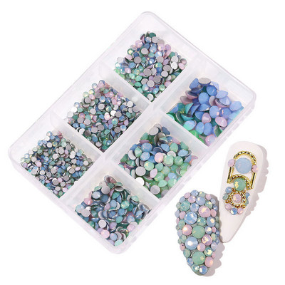 6 dimensiuni Cristale AB Nail Strass Crystal AB Nail Strass SS6-SS20 Opal Nail Gem Strasuri pentru decorarea unghiilor