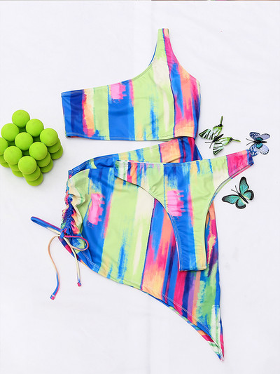 Szexi One Shoulder bikini színű Mintás fürdőruha női magas derekú fürdőruha conjunto biquinis feminino trajes de baño mujer 2022