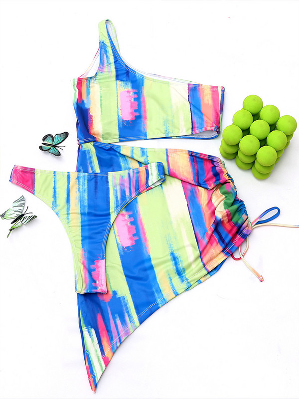 Szexi One Shoulder bikini színű Mintás fürdőruha női magas derekú fürdőruha conjunto biquinis feminino trajes de baño mujer 2022