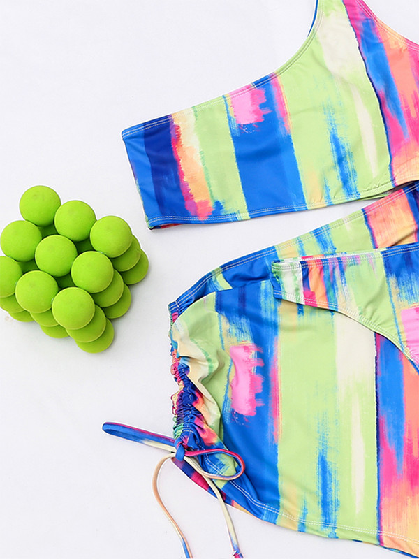 Szexi One Shoulder bikini színű Mintás fürdőruha női magas derekú fürdőruha conjunto biquinis feminino trajes de baño mujer 2022