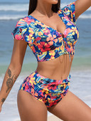 Bikini cu talie înaltă Costum de baie pentru femei, 2022, nou cu imprimeu floral, cu volane, set de biquini, costum de baie pentru femei, îmbrăcăminte de plajă sexy push up