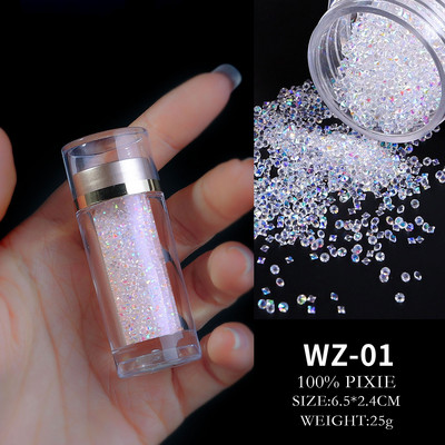 1 palack Üveg AB Crystal Dust Mikrocirkon köröm strassz DIY Beauty apró strassz 3D drágakövek Mikro Pixie Nails Dekoráció