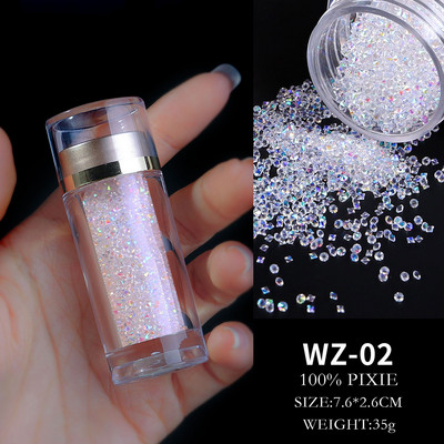 1 palack Üveg AB Crystal Dust Mikrocirkon köröm strassz DIY Beauty apró strassz 3D drágakövek Mikro Pixie Nails Dekoráció