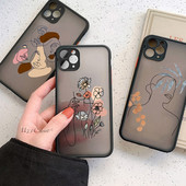 iPhone 13 12 11 Pro Max Mini XS X XR 7 8 Plus ümbrisele Minimaalne Line Art naine lillega Pehme kaitseraua, matt kõva tagakaas