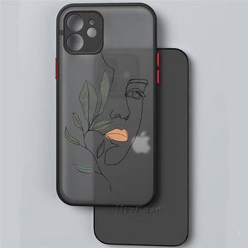 За iPhone 13 12 11 Pro Max Mini XS X XR 7 8 Plus Калъф Minimal Line Art Woman With Flower Soft Bumper Matte Hard Back Cover