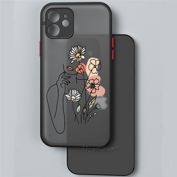 За iPhone 13 12 11 Pro Max Mini XS X XR 7 8 Plus Калъф Minimal Line Art Woman With Flower Soft Bumper Matte Hard Back Cover