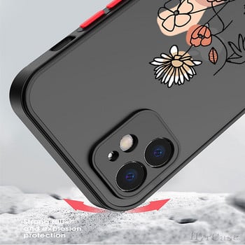 За iPhone 13 12 11 Pro Max Mini XS X XR 7 8 Plus Калъф Minimal Line Art Woman With Flower Soft Bumper Matte Hard Back Cover