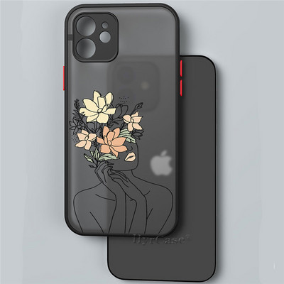 iPhone 13 12 11 Pro Max Mini XS X XR 7 8 Plus ümbrisele Minimaalne Line Art naine lillega Pehme kaitseraua, matt kõva tagakaas