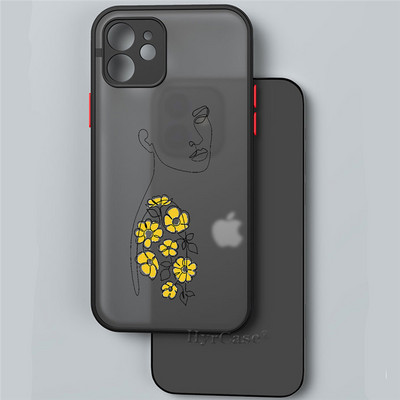 iPhone 13 12 11 Pro Max Mini XS X XR 7 8 Plus ümbrisele Minimaalne Line Art naine lillega Pehme kaitseraua, matt kõva tagakaas