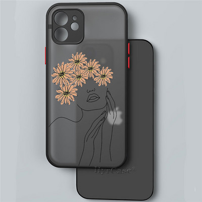 iPhone 13 12 11 Pro Max Mini XS X XR 7 8 Plus ümbrisele Minimaalne Line Art naine lillega Pehme kaitseraua, matt kõva tagakaas