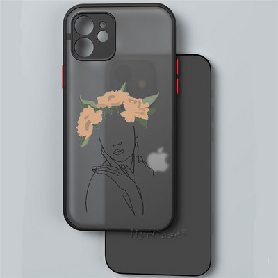 iPhone 13 12 11 Pro Max Mini XS X XR 7 8 Plus ümbrisele Minimaalne Line Art naine lillega Pehme kaitseraua, matt kõva tagakaas