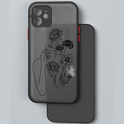 iPhone 13 12 11 Pro Max Mini XS X XR 7 8 Plus ümbrisele Minimaalne Line Art naine lillega Pehme kaitseraua, matt kõva tagakaas