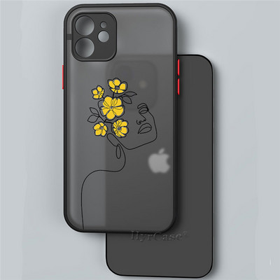 iPhone 13 12 11 Pro Max Mini XS X XR 7 8 Plus ümbrisele Minimaalne Line Art naine lillega Pehme kaitseraua, matt kõva tagakaas