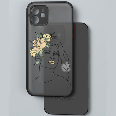 iPhone 13 12 11 Pro Max Mini XS X XR 7 8 Plus ümbrisele Minimaalne Line Art naine lillega Pehme kaitseraua, matt kõva tagakaas