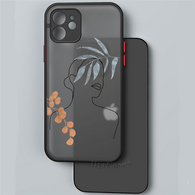 iPhone 13 12 11 Pro Max Mini XS X XR 7 8 Plus ümbrisele Minimaalne Line Art naine lillega Pehme kaitseraua, matt kõva tagakaas