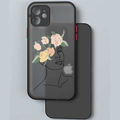 iPhone 13 12 11 Pro Max Mini XS X XR 7 8 Plus ümbrisele Minimaalne Line Art naine lillega Pehme kaitseraua, matt kõva tagakaas
