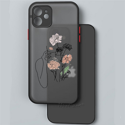 iPhone 13 12 11 Pro Max Mini XS X XR 7 8 Plus ümbrisele Minimaalne Line Art naine lillega Pehme kaitseraua, matt kõva tagakaas